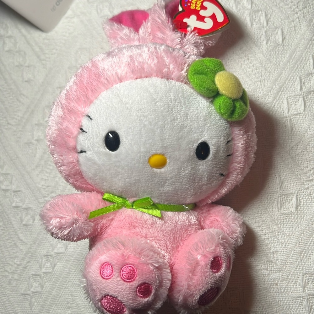 Ty Sanrio Hello Kitty Beanie Baby in Pink Bunny Suit 8”